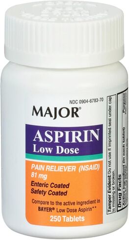 MAJOR Aspirin Low Dose 81 Mg - Pain Reliever (NSAID) - Enteric Coated - 250 Tablets in Saudi Arabia