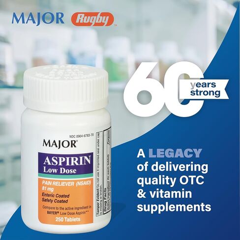 MAJOR Aspirin Low Dose 81 Mg - Pain Reliever (NSAID) - Enteric Coated - 250 Tablets in Saudi Arabia