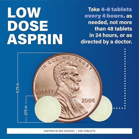 MAJOR Aspirin Low Dose 81 Mg - Pain Reliever (NSAID) - Enteric Coated - 250 Tablets in Saudi Arabia