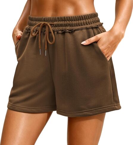 Womens High Waist Sweat Shorts Ruffle Trim Casual Athletic Workout Sweatshorts Comfy Running Shorts Summer Clothes in Saudi Arabia