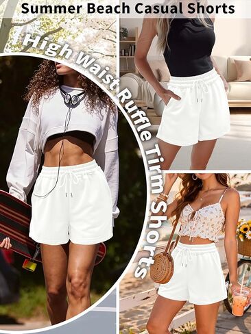 Womens High Waist Sweat Shorts Ruffle Trim Casual Athletic Workout Sweatshorts Comfy Running Shorts Summer Clothes in Saudi Arabia