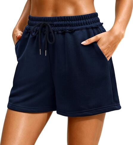 Womens High Waist Sweat Shorts Ruffle Trim Casual Athletic Workout Sweatshorts Comfy Running Shorts Summer Clothes in Saudi Arabia