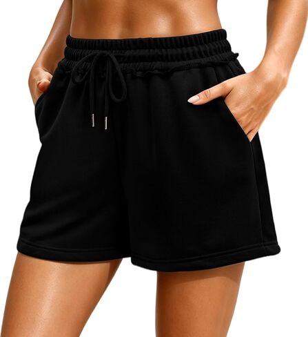 Womens High Waist Sweat Shorts Ruffle Trim Casual Athletic Workout Sweatshorts Comfy Running Shorts Summer Clothes in Saudi Arabia