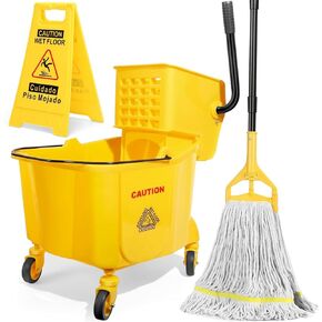 Beyoco Heavy Duty Commercial Mop Industrial Cotton Mop with Long Handle,Looped-End String Wet Mops for Home,Garage,Office, Workshop, Warehouse Floor Cleaning, 2 Pack,Yellow in Kuwait