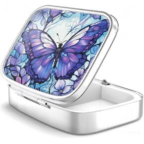 WATASSA Pill Box with Animal Style Mirror All-in-One 2-Compartment Portable Medicine Organizer, Marble Pattern Travel Pill Case for Vitamins&Daily Medication(Fits Pocket/Purse) (Purple Butterfly) in Saudi Arabia