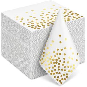 Stylish Paper Napkins 100 Packs,6.5" White Napkins with Gold Polka Dots Design,Great Cocktail Napkins,Dinner Napkins Disposable for Easter Wedding Birthday Party or Daily Use in Saudi Arabia