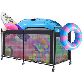 تخزين عائم لحمام السباحة، منظم تخزين عائم لحمام السباحة مع عجلات، صندوق تخزين لحمام السباحة في الهواء الطلق للمعكرونة والعوامات والمناشف ومنظم شبكي لمعدات السباحة، أسود in Kuwait