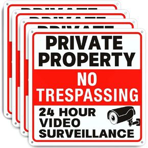 4 عبوات من علامات عدم التعدي على ملكية خاصة، لافتة مراقبة بالفيديو، لافتة كاميرا أمان من الألومنيوم خالية من الصدأ مقاس 9.5 × 9.5 بوصة، سهلة التركيب، تستخدم مواد عاكسة، مناسبة للمنزل/العمل in Kuwait