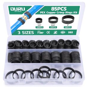 OURU 85 PCS 1/2", 3/4", 1" PEX Copper Crimp Rings Assortment for Pex Pipe Connection, Black-Oxidized Surface Treatment in Kuwait