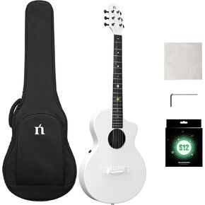 جيتار صوتي من ألياف الكربون من ناتاشا مع بيك اب NSX، جيتار سفر جيتار بسلسلة فولاذية مقاس 38 بوصة، جيتار متين رفيع للغاية مكون من 6 أوتار للمبتدئين والمتعلمين المتوسطين والكبار (لؤلؤ مشع) in Kuwait