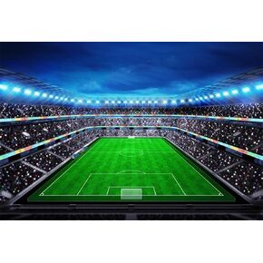 AOFOTO 7x5ft ليلة مضيئة لكرة القدم ساحة الملعب خلفية كرة القدم الملعب المشجعين في المدرجات التصوير الفوتوغرافي خلفية الأضواء الدوري مباراة المحكمة فريق لعبة قدمت خطوط بوابة الهدف صور استوديو الدعائم in Kuwait