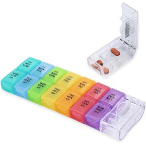 7-Day AM/PM Pill Organizer, Built-in Pill Cutter, Detachable Small Daily Pods, Portable Travel Case, Purse-Friendly, Rainbow Color in Saudi Arabia