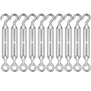 10PCS M8 Hook & Eye Turnbuckle 304 Stainless Steel,Heavy Duty Turnbuckles for Wire Rope Tension,Sun Shade Tent Hardware，Tent Installation in Kuwait