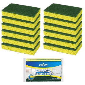 CELOX Sponges Kitchen Sponges for Dishes and Cleaning, 2-Sided Scrub Sponges Dish Sponge and Kitchen Sponge for Washing Dishes, Heavy Duty, Non-Scratch, Sinks, Household Use, Green and Yellow, 12-Pack in Kuwait