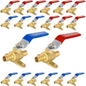 20 حزمة من صمام الكرة Foskan Brass PEX Crimp Drop Ear، صمام إغلاق كامل المنفذ 1/2 بوصة لتوزيع المياه الساخنة والباردة (الأزرق والأحمر) in Kuwait