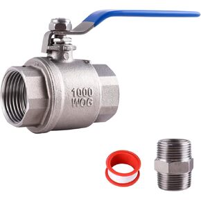 صمام كروي 304 من الفولاذ المقاوم للصدأ مقاس 1.5 بوصة بمقبض من الفينيل الأزرق، خيط أنثى NPT مقاس 1-1/2 بوصة، تركيب أنابيب ذكر ذات حلمة سداسية، 1000 WOG in Kuwait
