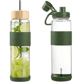 32 oz Glass Water Bottle with Straw and Handle, Large Sports Water Tumbler with 2 Lids, Leak-proof BPA Free Water Jug Canteen with Silicone Sleeve for Gym Sports Outdoor, 1 Pack in Saudi Arabia