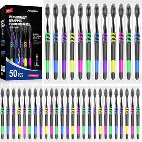 مجموعة 50 فرشاة أسنان فاخرة مغلفة بشكل فردي، فرش أسنان للاستعمال مرة واحدة، فرشاة أسنان للأطفال، فرشاة أسنان ذات شعيرات متوسطة ناعمة، مقبض مريح، مثالية للتبرع بالفنادق أثناء السفر in Kuwait