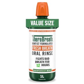 غسول الفم TheraBreath Fresh Breath، نعناع الغابات المطيرة، خالي من الكحول، 33.8 أونصة/1 لتر in Kuwait