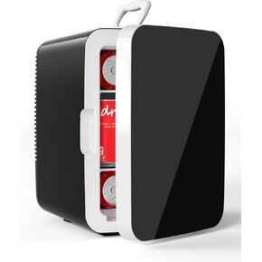 ثلاجة صغيرة مدمجة سعة 10 لتر، ثلاجة صغيرة محمولة، مبرد صغير لمستحضرات التجميل، ثلاجة صغيرة سعة 2.6 جالون مع محولات تيار متردد/تيار مستمر للمشروبات والطعام والمكياج وغرفة النوم والمكتب والنوم، أسود كلاسيكي in Kuwait