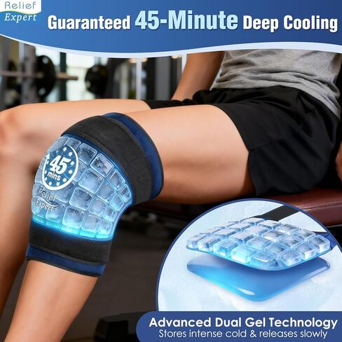45-Minute Knee Ice Pack Wrap with Advanced Ice Grid Gel, Long-Lasting Ice Pack for Knees, Calves, Elbows, Flexible & Reusable Gel Ice Pack with Cold Compress for Workout Recovery- Fits Most Sizes in Saudi Arabia