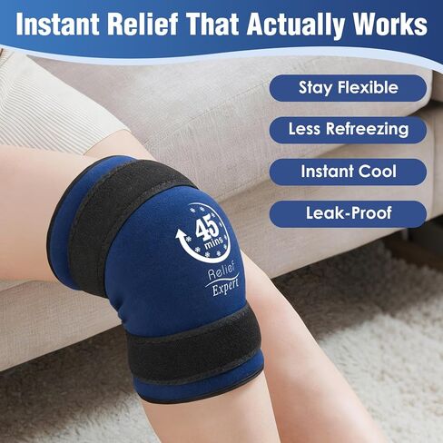 45-Minute Knee Ice Pack Wrap with Advanced Ice Grid Gel, Long-Lasting Ice Pack for Knees, Calves, Elbows, Flexible & Reusable Gel Ice Pack with Cold Compress for Workout Recovery- Fits Most Sizes in Saudi Arabia