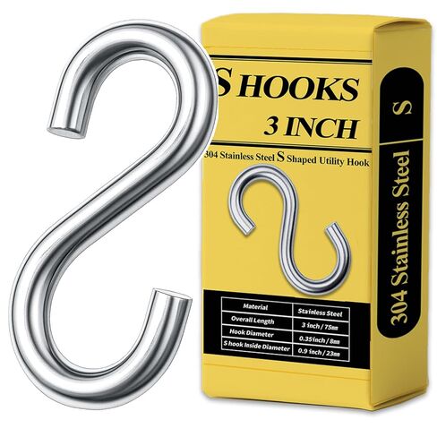 304 Stainless Steel 3 Inch S Hooks, 2 PCS S Hooks for Hanging Heavy Duty Static Load Capacity 550lbs - Metal Large S Hook for Hanging Plants, Hammocks and Utility Use Indoor & Outdoor (2) in Kuwait