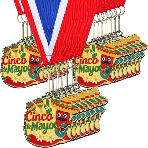 Cunno 20 Pcs Cinco de Mayo Medals 2 Inch Gold Metal Mexican Fiesta Awards with Ribbon for Mexican Birthday Party Favors Luau Photo Props School Carnivals Event Supplies in Saudi Arabia