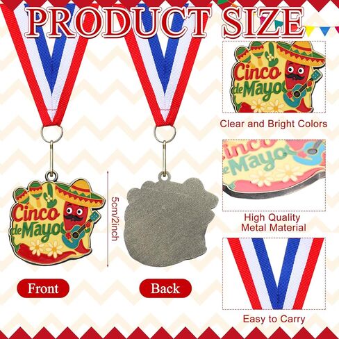 Cunno 20 Pcs Cinco de Mayo Medals 2 Inch Gold Metal Mexican Fiesta Awards with Ribbon for Mexican Birthday Party Favors Luau Photo Props School Carnivals Event Supplies in Saudi Arabia