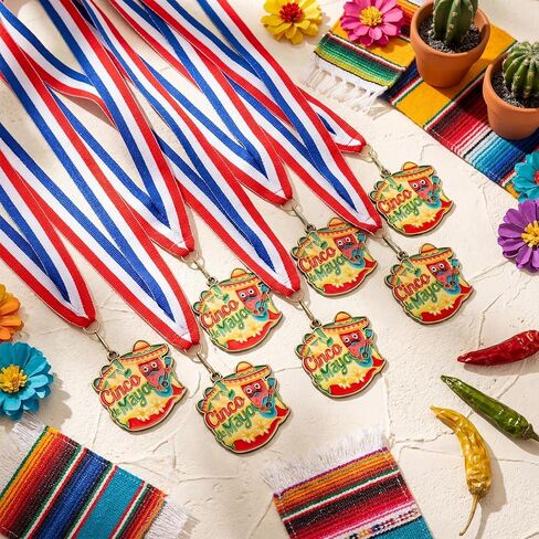 Cunno 20 Pcs Cinco de Mayo Medals 2 Inch Gold Metal Mexican Fiesta Awards with Ribbon for Mexican Birthday Party Favors Luau Photo Props School Carnivals Event Supplies in Saudi Arabia