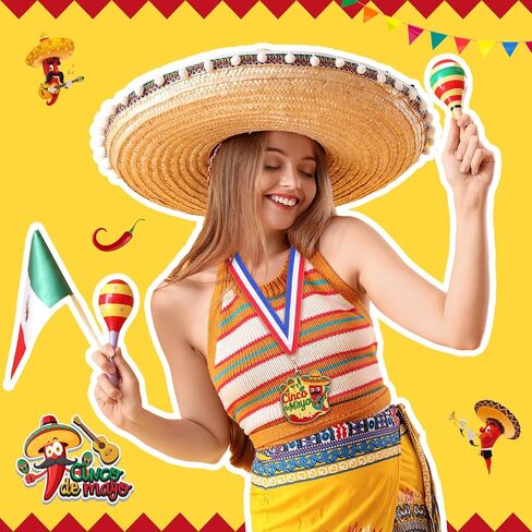 Cunno 20 Pcs Cinco de Mayo Medals 2 Inch Gold Metal Mexican Fiesta Awards with Ribbon for Mexican Birthday Party Favors Luau Photo Props School Carnivals Event Supplies in Saudi Arabia