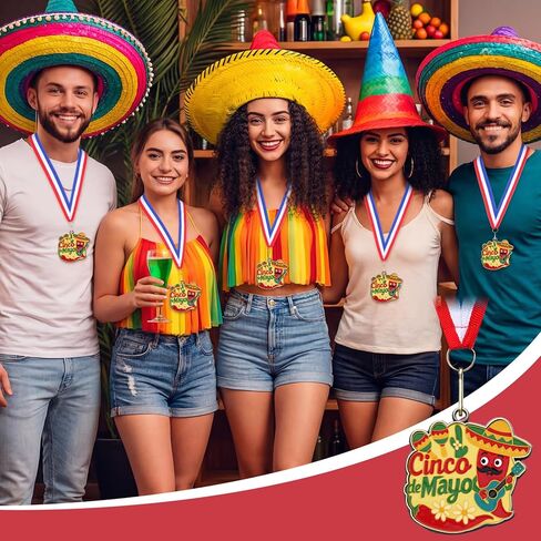 Cunno 20 Pcs Cinco de Mayo Medals 2 Inch Gold Metal Mexican Fiesta Awards with Ribbon for Mexican Birthday Party Favors Luau Photo Props School Carnivals Event Supplies in Saudi Arabia
