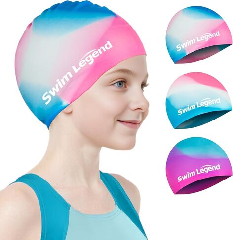 Swim Cap Kids, Durable Waterproof Swimming Cap for Girls Boys Teens Toddler Aged 3-15, Comfortable Fit Kids Swim Cap for Long Hair and Short Hair, Silicone Swim Caps for Toddler in Saudi Arabia