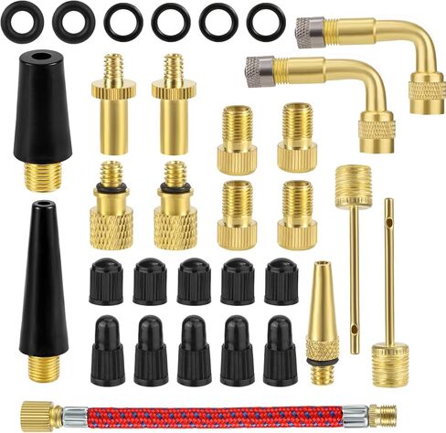 32pcs Bicycle Valve Adapter Set, Brass Bike Tire Valve Adapter Tire Inflator Kit for Bikes Sports Balls Inflatable Device for Presta Schrader in Saudi Arabia