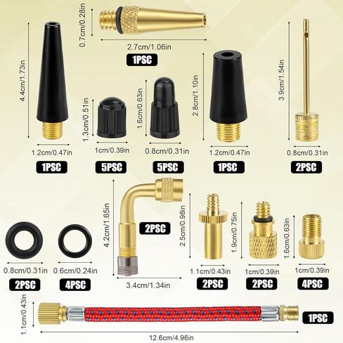 32pcs Bicycle Valve Adapter Set, Brass Bike Tire Valve Adapter Tire Inflator Kit for Bikes Sports Balls Inflatable Device for Presta Schrader in Saudi Arabia
