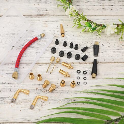 32pcs Bicycle Valve Adapter Set, Brass Bike Tire Valve Adapter Tire Inflator Kit for Bikes Sports Balls Inflatable Device for Presta Schrader in Saudi Arabia