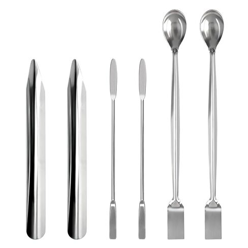 6 قطع مختبر ملعقة مجموعة مكشطة مزدوجة نهاية الفولاذ المقاوم للصدأ مختبر أخذ العينات ملعقة مايكرو مغرفة حبة مغرفة لمغرفة مساحيق العينة in Kuwait