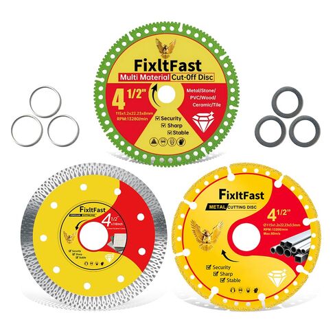 قرص قطع متعدد الأغراض مقاس 4 1/2 × 7/8 بوصة من FIXLTFAST لطاحونة الزوايا مع عجلة قطع معدنية ماسية، قرص قطع متعدد المواد غير قابل للتدمير، شفرة البلاط، قطع للمعادن/البلاط/البلاستيك/الرخام 3 قطع in Kuwait