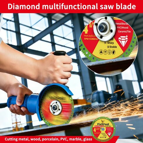 قرص قطع متعدد الأغراض مقاس 4 1/2 × 7/8 بوصة من FIXLTFAST لطاحونة الزوايا مع عجلة قطع معدنية ماسية، قرص قطع متعدد المواد غير قابل للتدمير، شفرة البلاط، قطع للمعادن/البلاط/البلاستيك/الرخام 3 قطع in Kuwait