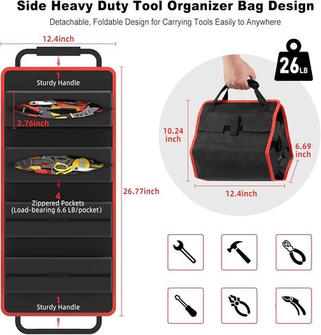 JUNNUJ Large Power Tool Organizer Cart with Charging Station and Heavy Duty Tool Bag, Garage Drill and Tools Battery Holder Storage Rack with 8 Outlet Power Strip, Utility Rolling Shelf on Wheels in Kuwait