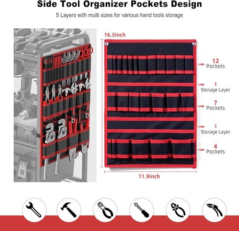 JUNNUJ Large Power Tool Organizer Cart with Charging Station and Heavy Duty Tool Bag, Garage Drill and Tools Battery Holder Storage Rack with 8 Outlet Power Strip, Utility Rolling Shelf on Wheels in Kuwait