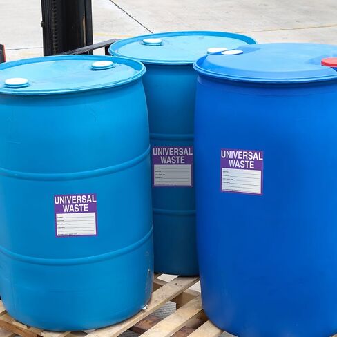 50 Pcs Universal Waste Labels - 6 x 6 Inch Adhesive Coated Paper Hazardous Waste Label, Purple/Black/White in Kuwait