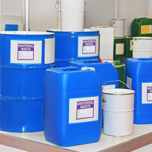 50 Pcs Universal Waste Labels - 6 x 6 Inch Adhesive Coated Paper Hazardous Waste Label, Purple/Black/White in Kuwait