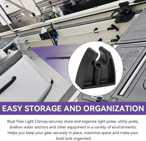 7571L7 مقاطع تخزين ضوء القطب، مقاطع ضوء عمود القارب مناسبة لقطر 3/4 بوصة حامل قضيب عمود الأضواء - مشبك حامل تخزين القطب الأسود متعدد الاستخدامات مثالي للقوارب واليخوت والمركبات الترفيهية والاستخدام البحري، 4 قطع in Kuwait