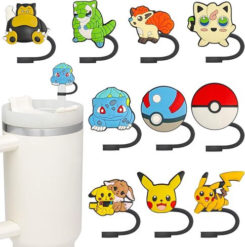 10Pcs Cartoon Straw Covers Cap for 9-10mm Straws Fit Stanley Cup 40 oz 30 oz Tumbler with Handle，Different Cute Straws Toppers for Boys Girls Party Gifts Favor in Kuwait