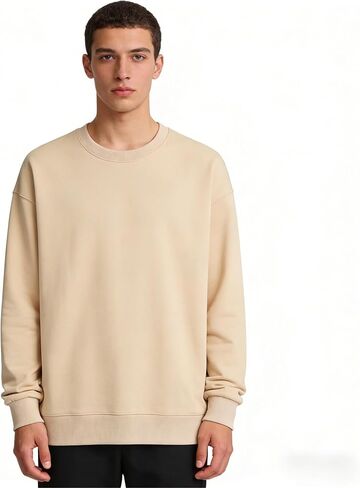 Men's Crew Neck Pullover Sweatshirt Relaxed Long Sleeve Casual Top Soft Breathable Fabric Ribbed Cuffs Hem Smooth Silhouette in Saudi Arabia