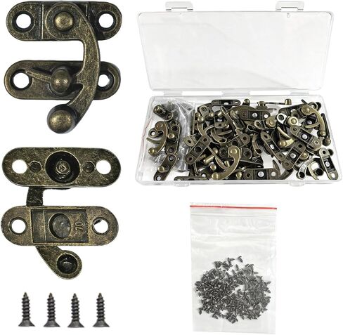 24 قطعة من المزالج الصلبة السميكة، خطافات أقفال، مزالج زخرفية عتيقة مع براغي لباب الخزانة الخشبي لصندوق المجوهرات، بوابة باب القطط، سبائك الزنك (برونزية-24 قطعة) in Kuwait