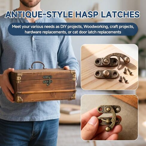 24 قطعة من المزالج الصلبة السميكة، خطافات أقفال، مزالج زخرفية عتيقة مع براغي لباب الخزانة الخشبي لصندوق المجوهرات، بوابة باب القطط، سبائك الزنك (برونزية-24 قطعة) in Kuwait