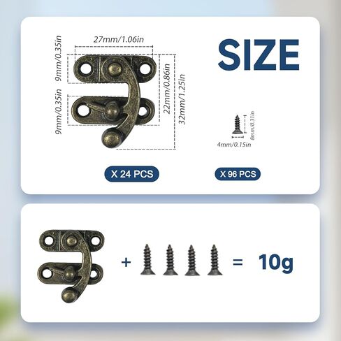 24 قطعة من المزالج الصلبة السميكة، خطافات أقفال، مزالج زخرفية عتيقة مع براغي لباب الخزانة الخشبي لصندوق المجوهرات، بوابة باب القطط، سبائك الزنك (برونزية-24 قطعة) in Kuwait
