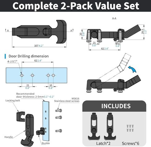 مزلاج سحب بمقبض على شكل حرف T من Lolink، مزالج مطاطية لصندوق الأدوات، المبرد، صندوق الثلج، عربة الجولف أو غطاء الآلة الهندسية (أسود، قطعتان) in Kuwait